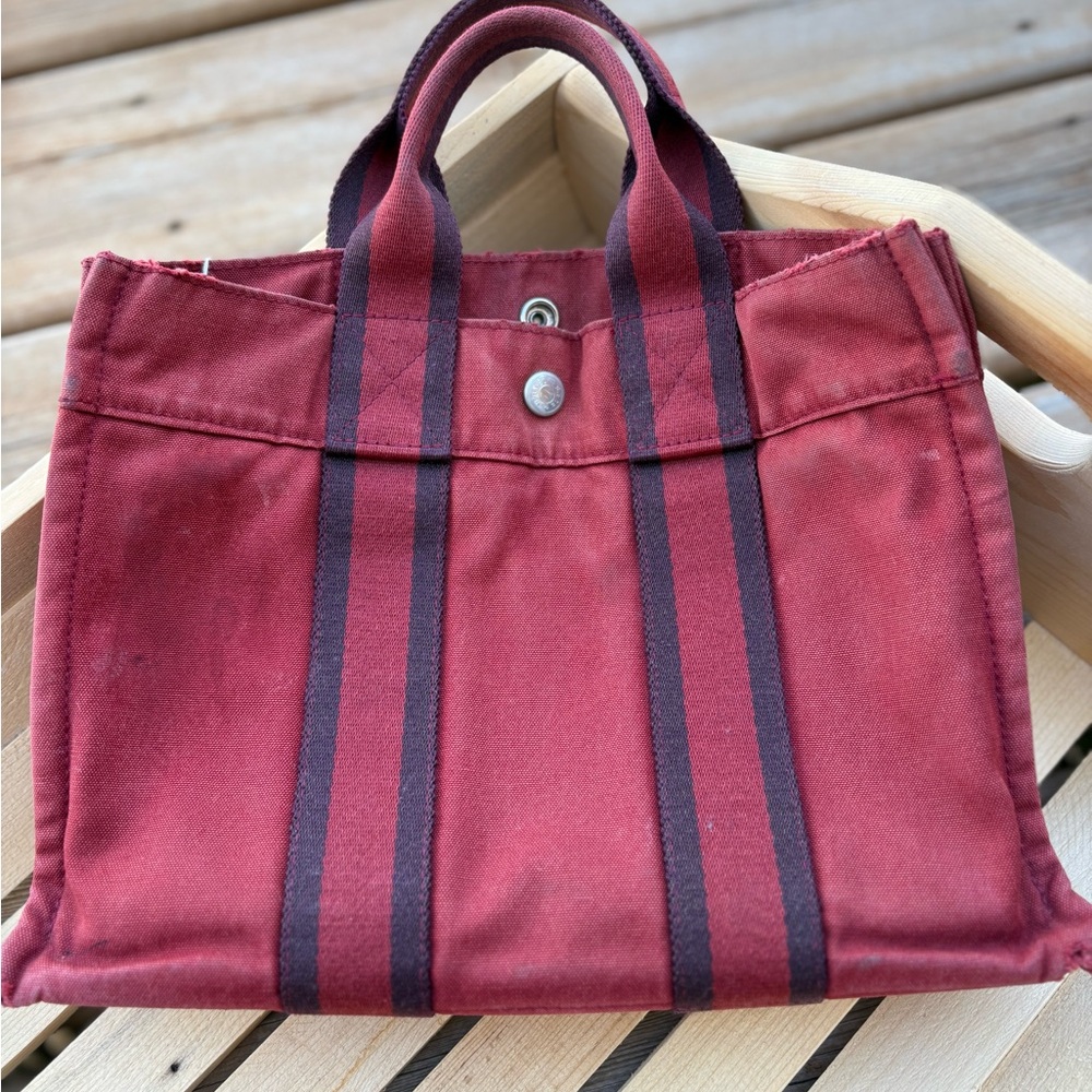 Hermès Red Canvas Tote Bag